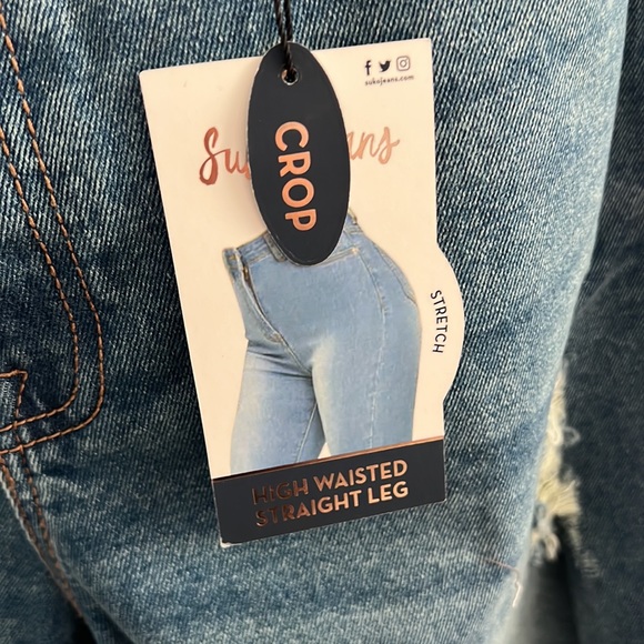 NWT Suko Jeans Women's High waisted Straight Leg Ripped Jeans, Cropped, Size 10 - Picture 4 of 9